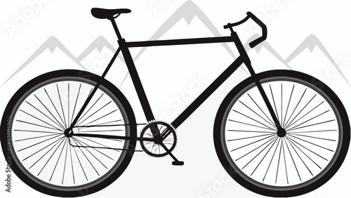 Silhouette of a bicycle with thin tires and drop handlebars set against a mountain backdrop scene
