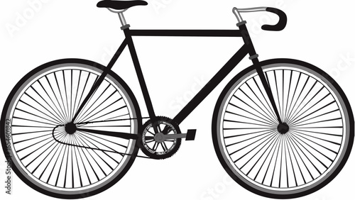 Illustration of a black fixed gear bicycle with drop handlebars and spoked wheels shown sideways
