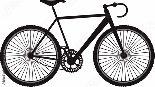 Silhouette image of a bicycle with two wheels, seat, handlebars, and a visible chainring detail