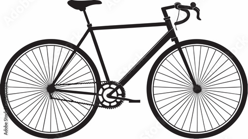 Silhouette of a fixed gear bicycle with drop handlebars and thin spoked wheels on a white background