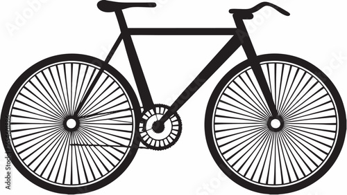 Silhouette of a bicycle with detailed wheels and frame design shown in a simple black and white drawing
