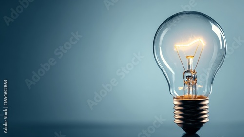 Close-up of glowing illuminated light bulb with bright filament in front of smooth gradient background, symbol of creativity, innovation, energy, idea, technology, future and inspiration concept