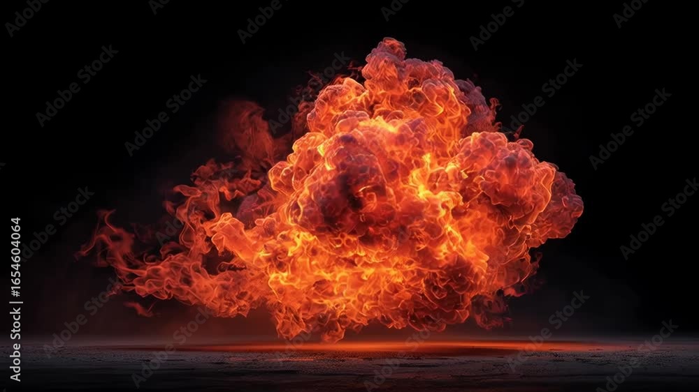 Fiery explosion creates massive cloud at abandoned industrial site during nighttime