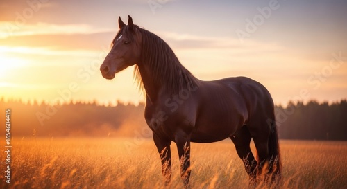 Majestic Unicorn in Golden Sunset Field