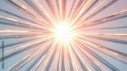 Bright Sunburst Light Rays with Metallic Sticks in Circular Pattern