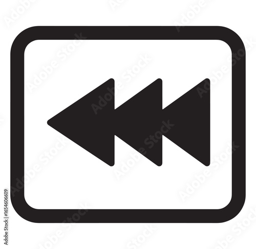 Simple black and white rewind icon representing multimedia player functionality in modern design