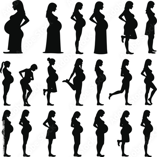 Collection of pregnant women silhouettes in various poses