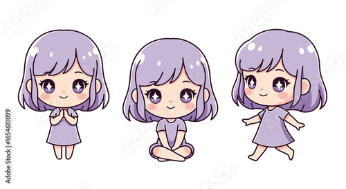 Adorable illustrated character depicting the concept of youth and charm in various cheerful poses, perfect for delightful designs and storytelling.