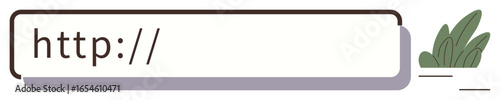 Browser search bar displaying http with green leaves. Ideal for eco-friendly design, internet, websites, browsing, minimalism, sustainability, digital interface. A simple flat metaphor