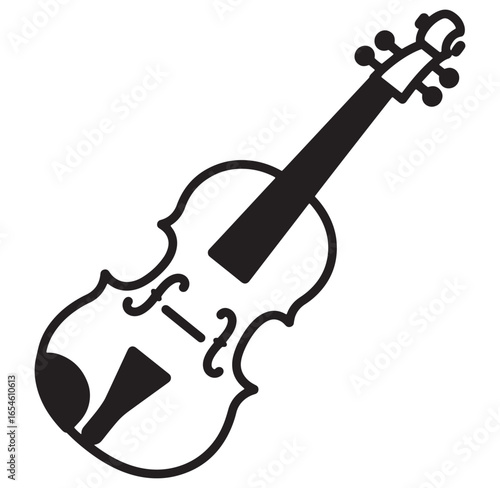 Simple black and white vector illustration of a classical violin musical instrument