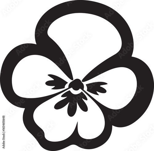 Elegant silhouette style vector minimal black pansy logo design, simple floral icon illustration, modern emblem for branding, beauty, gardening, wellness, floral design, nature, creative business iden
