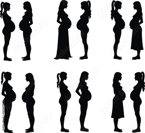 Pregnant women silhouettes stages of pregnancy