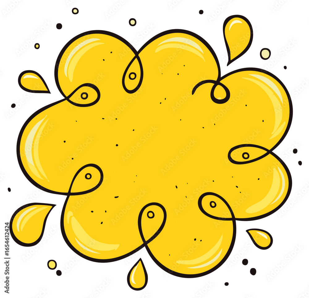 Fototapeta Abstract Yellow Blob with Droplets and Swirls Artistic Isolated Design Element