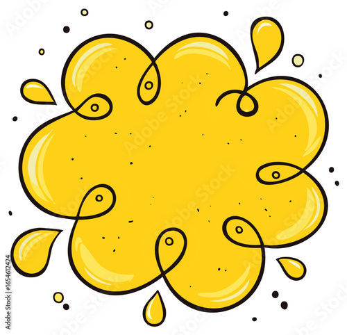 Abstract Yellow Blob with Droplets and Swirls Artistic Isolated Design Element