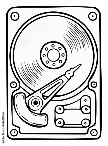 Hand Drawn Illustration of Computer Hard Disk Drive Technology