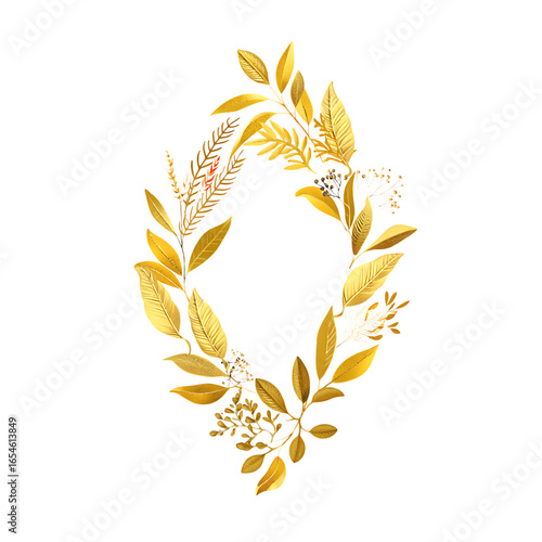 Gold leaf wreath isolated on transparent background