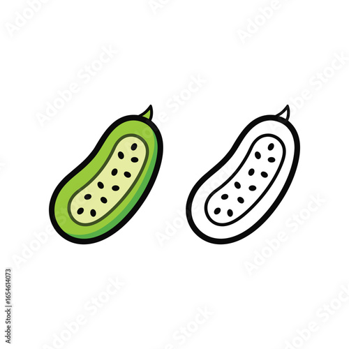 Vector art of fresh green cucumber slice with seeds, isolated on white background