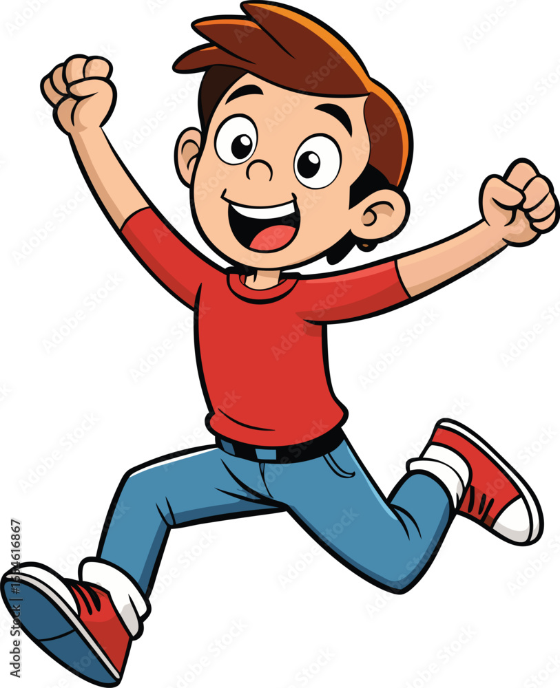 Fototapeta premium Excited Boy Jumping in the Air with Joy and Happiness