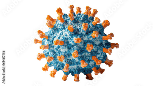 transparent representation of a virus in vibrant blue and orange colors against a white background