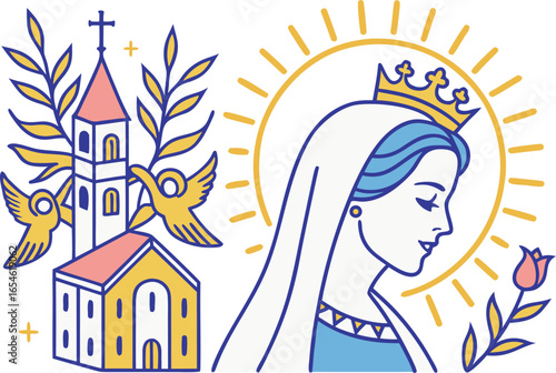 Colorful Assumption of Mary Celebration Illustration. Assumption of Mary Saxony Thuringia Artwork. Spiritual Assumption of Mary Religious Design. Elegant Assumption of Mary Holiday Illustration