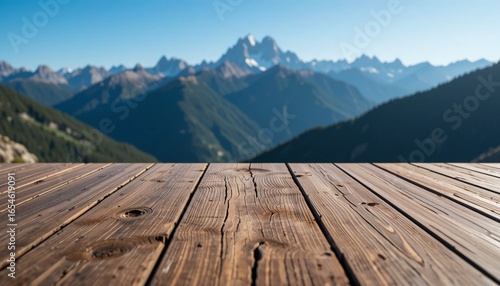 Wood n tabletop with mountains background