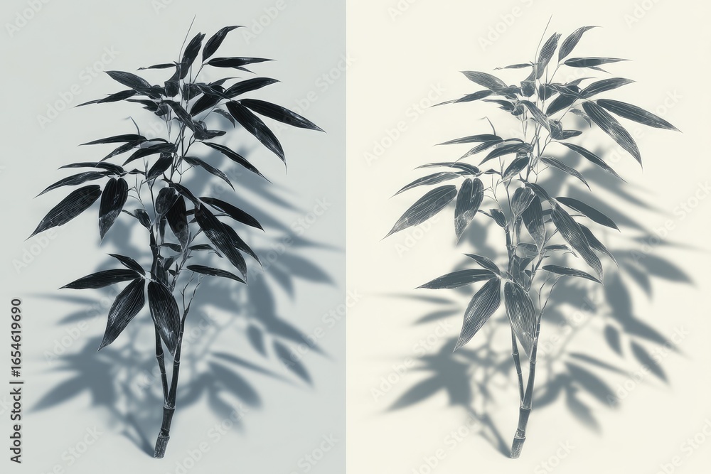 Obraz premium Two bamboo plants, light and shadow