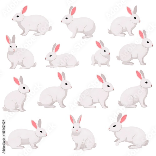 White rabbits in various poses