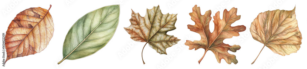 Fototapeta premium PNG Colorful autumn leaves illustration, element set on transparent background