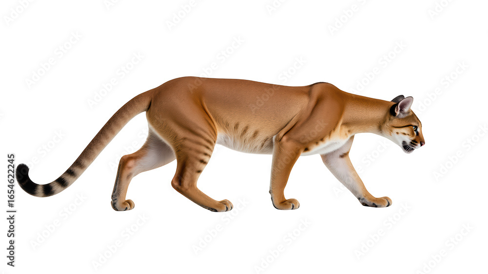 Obraz premium Realistic depiction of walking feline with sleek body and distinct markings, showcasing its agility and grace. animal appears alert and focused