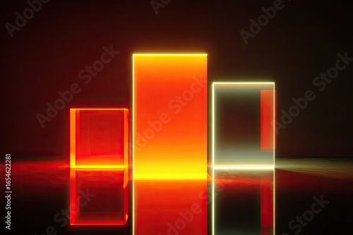 Neon geometric shapes on a reflective surface