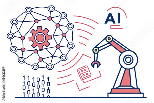 Artificial intelligence robot arm and neural network concept