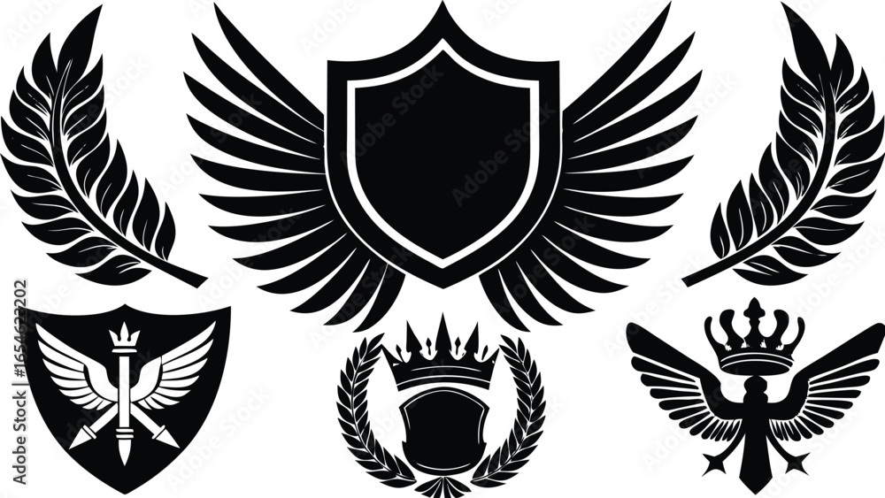 Obraz premium Heráldic Crest Design Elements Wings, Shields, Crowns, and Laurel Wreaths