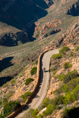 Heading down Muller's Kloof, by motorcycle, on the Swartberg Pass.