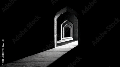 Black and white architectural hallway