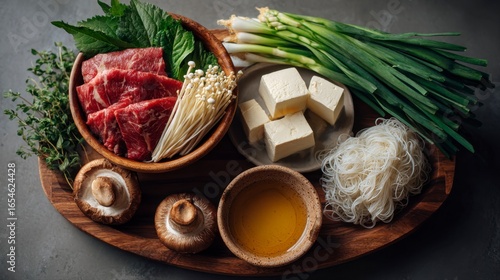 Fresh Ingredients for Authentic Sukiyaki Japanese Dish Preparation