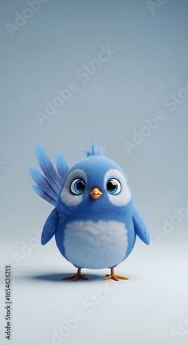 Adorable 3D blue bird illustration, ideal for a cheerful vertical portrait wallpaper on your device, featuring a clean, minimalist design.