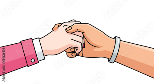Vector art of diverse hands joining together in a symbol of unity and support emphasizing connection and collaboration between different skin tones
