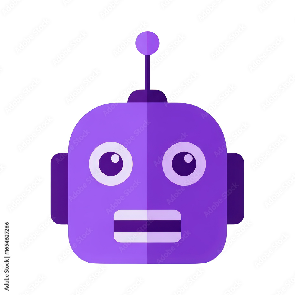 Obraz premium Cute Purple Robot Head Illustration development shape technology machine android character creative AI fun artificial intelligence
