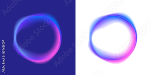 Bright colored gradient neon circles of round curve shape with wavy dynamic lines in PNG format on white background.