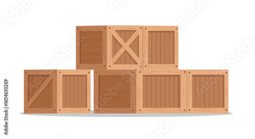 Wooden crates stack: flat design with simple and realistic details