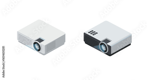 Modern isometric projectors with lens projection in minimal design