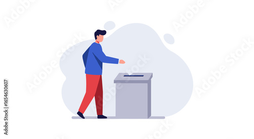 Flat design: person voting at a ballot box in modern illustration