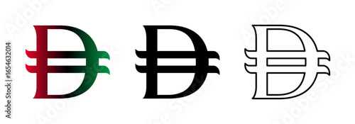 Dirham Symbol Vector. New Official Symbol of United Arab Emirates Dirham. AED Currency UAE Dirham Icon Set.