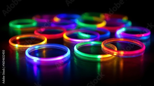 Colorful glow bracelets close up