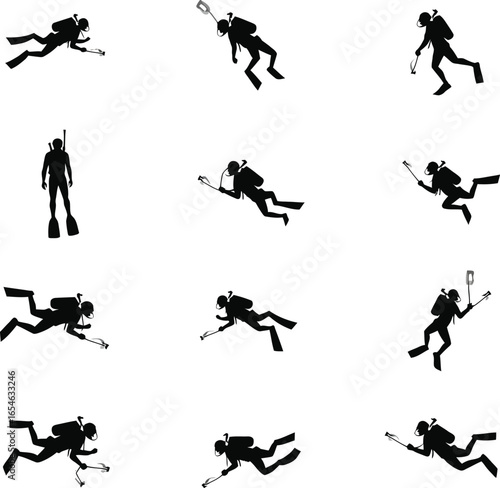 Scuba diver silhouettes underwater exploration activities