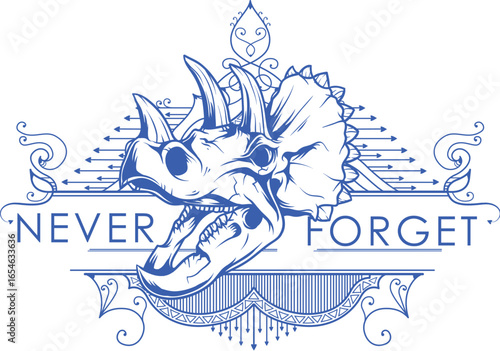 Triceratops Skull Never Forget Vintage Dinosaur T-Shirt Design