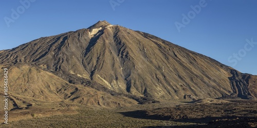 Panorama during the ascent to Alto de Guajara, 2715m, over the Teide National Park, Parque Nacional del Teide, to Pico del Teide, 3715m, at sunrise, Tenerife, Canary Islands, Spain