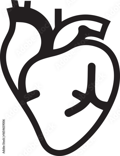 Modern silhouette style vector minimal human heart logo design, simple anatomical icon illustration, black medical emblem for healthcare, cardiology, wellness, education, science, research, clinic, an