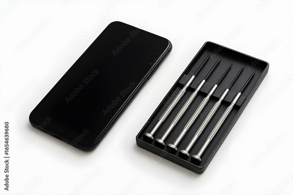 smartphone with screwdriver set on the table smartphone with screwdriver set on the table