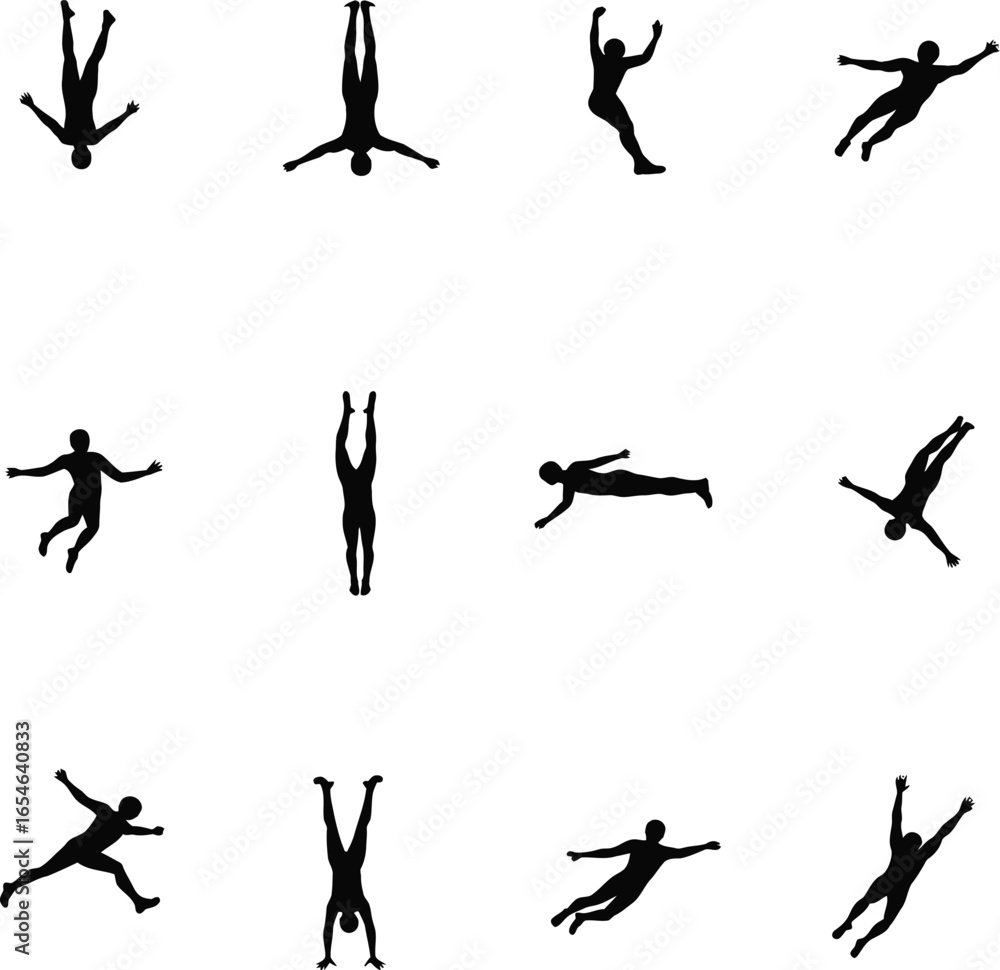 Fototapeta premium Twelve silhouettes of people in various dynamic poses